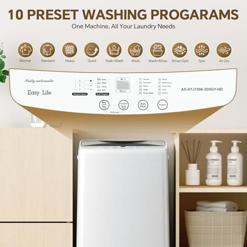 NEWBULIG 1.06 Cu.Ft Portable Washing Machine, 7.7 lbs Capacity Full-Automatic Compact Washer with 10 Wash Cycles & Auto-Balance, for Apartment RV Dorm Camping — view 2