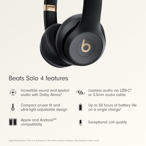 Beats Solo 4 - Wireless Bluetooth On-Ear Headphones, Apple & Android Compatible, Up to 50 Hours of Battery Life - Gold & Black