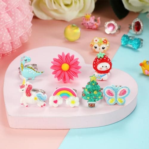 PinkSheep Little Girl Jewel Rings in Box, Adjustable, No Duplication, Girl Pretend Play and Dress Up Rings (24 Lovely Ring) — view 4