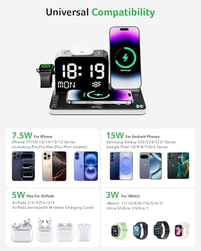 Acer Gadget 7-in-1 Wireless Charging Station Charger Stand for Multiple Devices for Apple - iPhone 17 16 15 14 13 12 Pro Max Apple Watch Airpods, Wireless iPhone Charger Station with Bluetooth TimeSyn — view 2