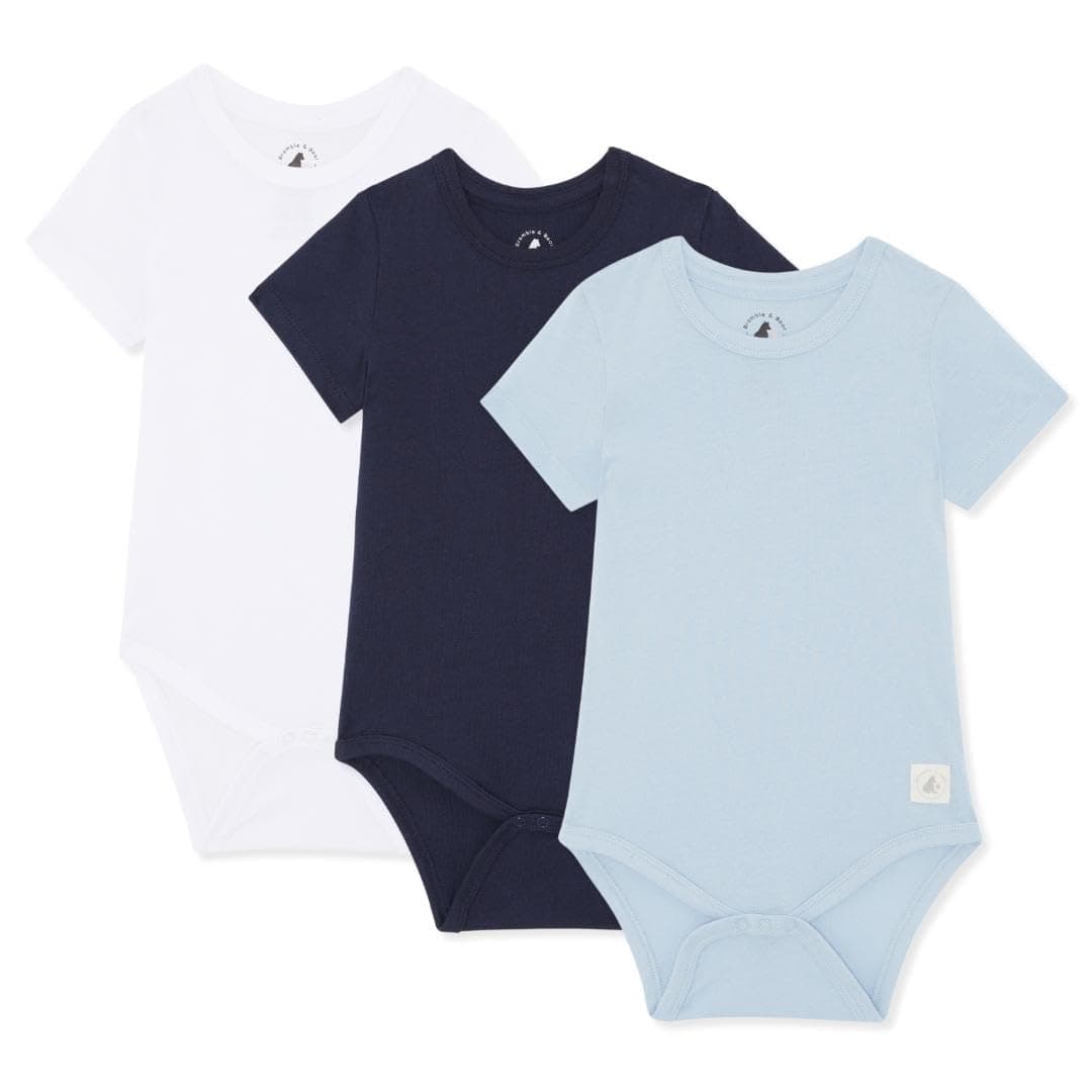 Bramble & Bear 3/6 Pack Short/Long Sleeve Baby Vests - Organic Cotton Unisex Baby Bodysuit Vests for 0-3 Years - Comfortable Bodysuits for Boys & Girls - Soft, Cosy, Cute