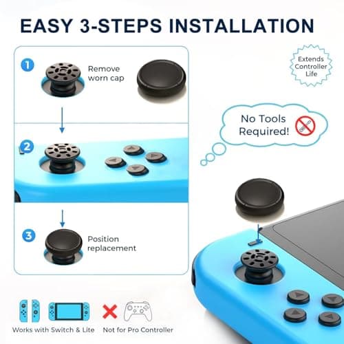 Ferkurn Joystick Replacement Cap Thumb Grip for Switch OLED Joycon & Switch Lite, Joycon Grip Button Stick Cover 3D Analog Cap Skin Replacement Part Repair Kit Accessories, 6PCS — view 5