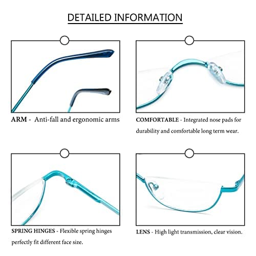 Half Reading Glasses 2 Pairs Half Rim Metal Frame Glasses Spring Hinge Readers for Men and Women, Black+Blue 2.50 — view 4