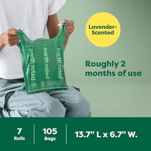 Earth Rated Dog Poop Bags with Easy-to-Tie Handles, Extra Wide Opening, Refill Roll Style, Guaranteed Leak-Proof, Lavender, 105 on Rolls — view 5