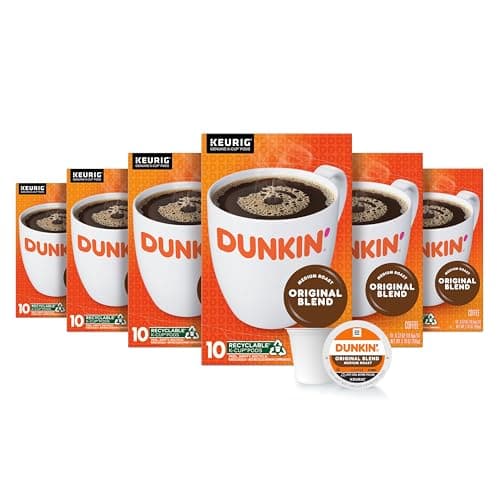 Dunkin’ Original Blend Medium Roast Coffee, Keurig K-Cup Pods, 10 Count Boxes (Pack of 6)