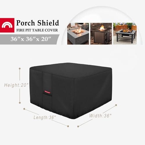 Porch Shield Fire Pit Cover - Waterproof 600D Heavy Duty Square Patio Fire Pit Table Cover Black - 36 x 36 inch