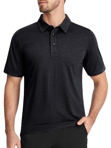 TACVASEN Men's Golf Polo Shirt Short Sleeve Men's Lightweight Sport Polo Workout Shirts for Men Moisture Wicking Sports Polo Shirts for Men Black