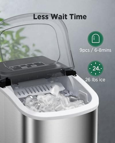 Silonn Ice Makers Countertop, 9 Cubes Ready in 6 Mins, 26lbs in 24Hrs, Self-Cleaning Ice Machine with Ice Scoop and Basket, 2 Sizes of Bullet Ice — view 2