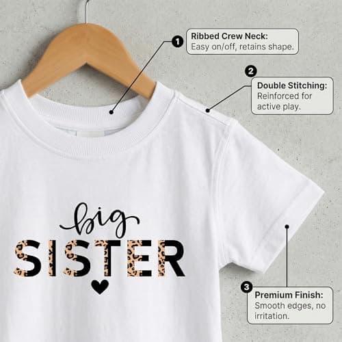 Keepatin Big Sister Shirt,White T Shirt for Kids Leopard Heart,Promoted to Big Sister Announcement T-Shirt,Short Sleeved Crew Neck Top (CA/US, Age, 8 Years, 10 Years, White) — view 2