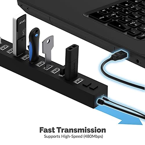 Sabrent 13 Port High Speed USB 2.0 Hub +Aluminum USB External Stereo Sound Adapter for Windows and Mac. — view 5