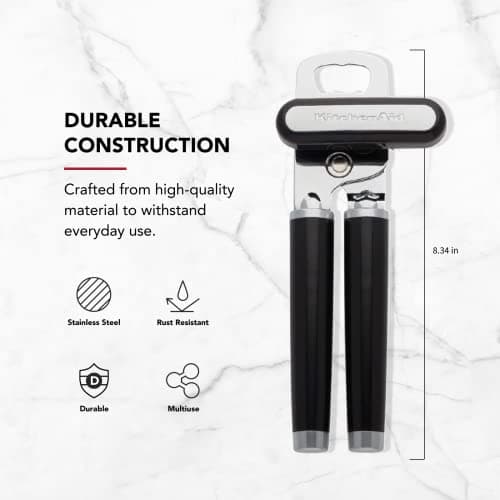 KitchenAid Classic Multifunction Can Opener and Bottle Opener Easy to Use, Razor Sharp Stainless Steel Cutting Wheel, Soft Ergonomic Handles, Black — view 3