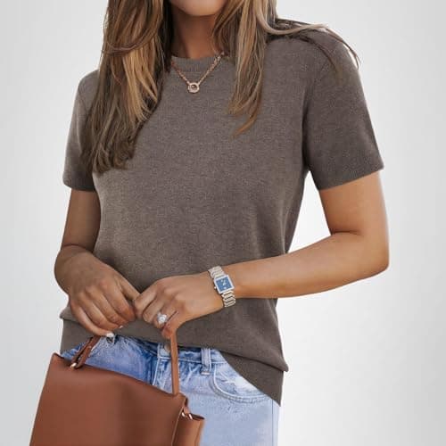 Arach&Cloz Women's Fashion Fall Spring Tops Vacation Cruise Outfits Summer Short Sleeve Sweaters Blouse Teacher Easter Clothing Business Casual Dressy Trendy 2026 (Coffee,M) — view 6