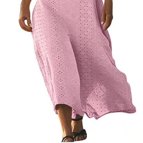 Frostluinai Vacation Dresses for Women 2026 Eyelet Dresses for Women Summer Short Sleeve V Neck Maxi Dress Loose Comfy Flowy Swing Beach Sundress Pink — view 4