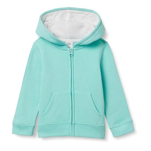 Amazon Essentials Girls' Fleece Zip-Up Hoodie Sweatshirts, Aqua, Small