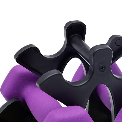 Amazon Basics Neoprene Dumbbell Hand Weights with Stand, Rack with 3 Pairs (2, 3, and 5 pound), Non-Slip Hexagon, Pink/Purple/Green — view 2