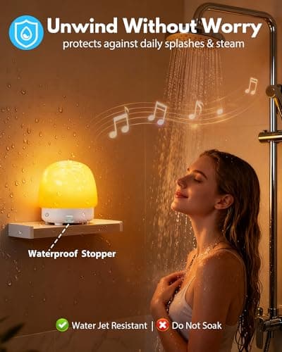 Relaxing Shower Light with Music Speaker, Waterproof Shower Lamp with White Noise, 16-Color Ocean Wave Projector Light with Remote & Touch Control, Rechargeable Bathroom Lamp for Shower & Bathtub — view 2