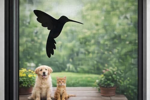 WSQ Hummingbird Screen Door Decals 3-Pack – 4" Safety Stickers for Retractable Mesh Doors, Visibility Decal for Patio, Window & Sliding Doors, Prevent Collisions for Kids, Dogs & Birds (Black) — view 2