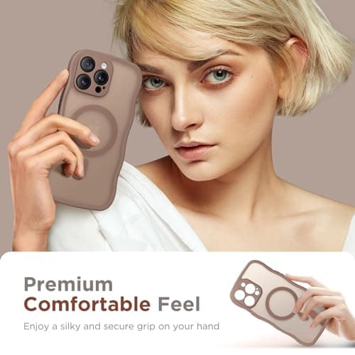 CAPRARO for iPhone 16 Pro Case for Women Girls, Upgraded [Full Camera Protection] [Compatible with MagSafe] Cute Wave Translucent Matte Phone Case for iPhone 16 Pro, Brown — view 8