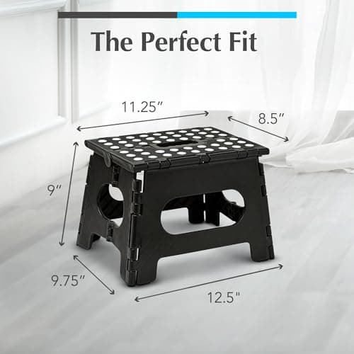 Handy Laundry Folding Step Stool - Sturdy Enough Collapsible Stool to Support Adults - Opens Easy with One Flip - Great for Kitchen, Bathroom or Bedroom (Black - 9 Inch) — view 4
