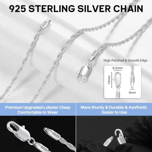 Girluky 925 Sterling Silver Chain Necklace for Women, 2mm Rope Chains Silver Chain for Women Shiny Sterling Silver Necklace, Women's Chains Necklace 18 Inch — view 2