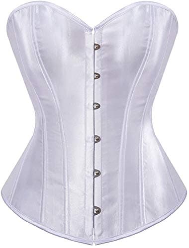 HNGHOU Women's Bustier Corset Top Plus Size Satin Waist Cincher Overbust Bustiers, White, Small