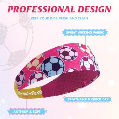 Kids Sports Headbands for Boys - Soccer Sweatbands for Kids, Athletic Headbands for Running, Basketball, Football, and Outdoor Play, Ages 4-9 (Pink&Yellow&Purple, 4-9 Years) — view 2