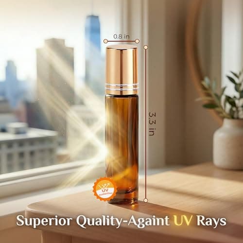 PrettyCare 4 Pack Amber Glass Oil Roller Bottles for Essential Oils 10ml, Roll On Bottles with Stainless Steel Roller Ball Leak-Proof Perfume Travel Refillable Bottle Empty, Beauty & Personal Care — view 2