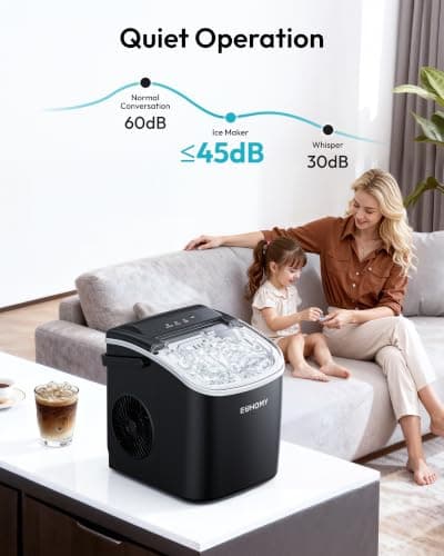 EUHOMY Countertop Ice Maker Machine with Handle, 26.5lbs Per Day, 9 Ice Cubes Ready in 6 Mins, Auto-Cleaning Portable Ice Maker with Basket and Scoop, for Home/Kitchen/Camping/RV (Black) — view 7