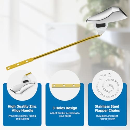 Universal Front Mount Toilet Handle Replacement Kit Compatible with Kohler/Mansfield/American Standard/Gerber Toilets, Toilet Tank Flush Lever with Stainless Steel Chain, Easy Grip Wide Handle, Chrome — view 4