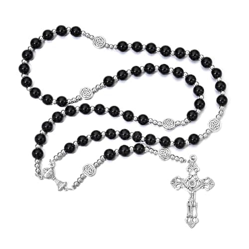 Merroyal Glass Pearl First Communion Rosary with Chalice Centerpiece and Ornate Crucifix, Boys and Girls, Includes Holy Cup Metal Gift Box and Satin Drawstring Bag, 18.5 Inches, Glass Pearl, glass — view 2