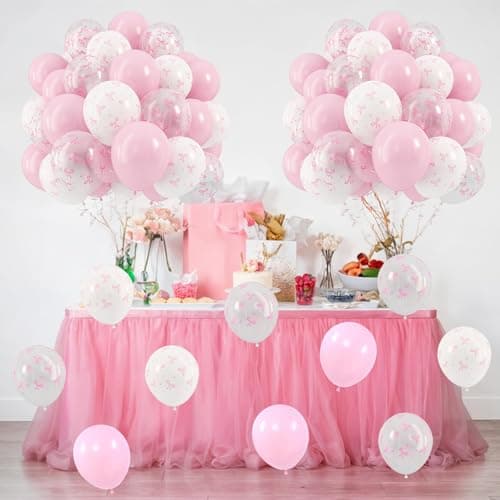 HILAVO Pink Bow Balloons, 12 Inch Pastel Light Pink Transparent White Bow Print Coquette Balloon for Girls Women Birthday Bachelorette Party Bridal Baby Shower Wedding Anniversary Decorations Supplies — view 7