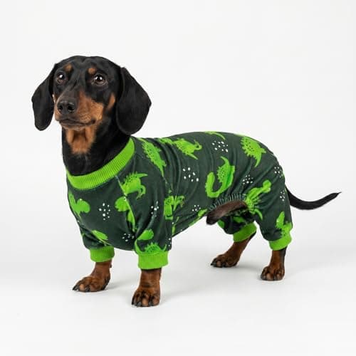 Fitwarm Dinosaur Dog Fleece Pajamas, Warm Clothes for Small Dogs Boy, Cozy Pet Onesie with Feet, Dark Green, Bright Green, Small — view 4