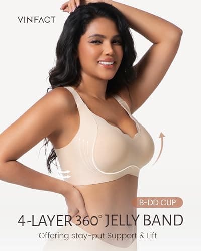 Vinfact Push Up Bras Scalloped Lift Bras for Women No Underwire Seamless Support Everyday Tshirt Bras Skin M — view 3
