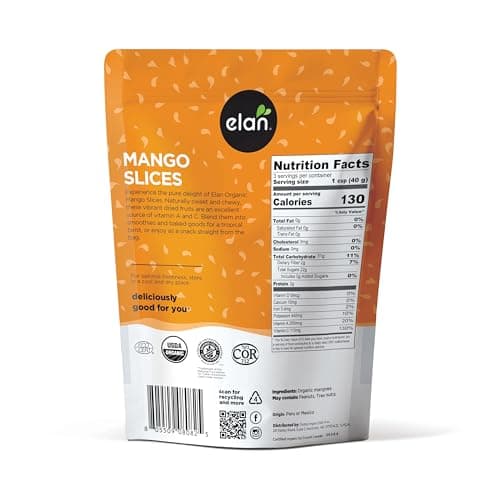 Elan Organic Dried Mango Slices, 125g, Sulphite-free, No Sugar Added, Non-GMO, Vegan, Gluten-Free, Kosher, Healthy Dried Fruit Snacks