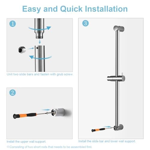 OFFO Shower Slide Bar Combo, 620mm（24 in） Segmental Slide Bar with 6-Mode High Pressure Handheld Shower Head and 60 in Stainless Steel Hose, Chrome — view 5