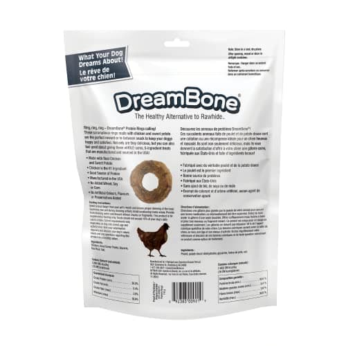 DreamBone Protein Rings with Real Chicken & Sweet Potato, 119 g, Rawhide-Free Protein Ring Chews, Artificial Free, for All Dogs