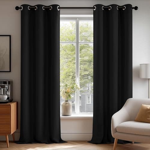 Deconovo Room Darkening Thermal Insulated Blackout Curtains 84 Inches Long for Bedroom, Black, 2 Panels Set, 42 Inch Wide