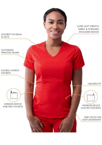 Adar Pro Modern Athletic Scrub Set For Women - Modern V-Neck Scrub Top & Yoga Jogger Scrub Pants - P9500 - Apple - XL — view 2