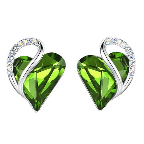 Leafael Infinity Love Heart Stud Earrings for Women, August Birthstone Crystal Peridot Green, Gifts for Mom, Wife, and Her, Silver Tone