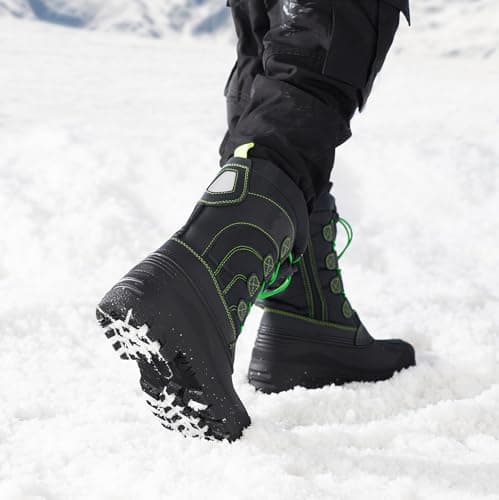 DREAM PAIRS Big Kid Knorth Black N.Green Isulated Fur Winter Waterproof Snow Boots Size 6 M Big Kid