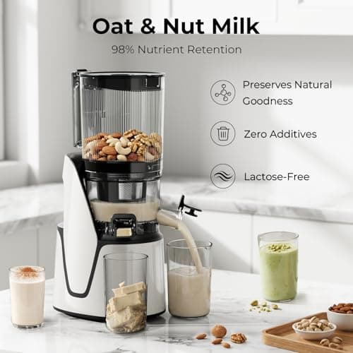 EanOruus Juicer Machines, 3-in-1 Cold Press Juicer with 6.5" Extra Large Chute, 100oz Large Capacity, AC Motor, Makes Juice, Nut Milk & Sorbet, Bright White — view 9