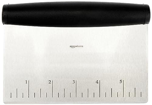 Amazon Basics Multi-Purpose Bench Scraper, Stainless Steel Dough Cutter with Measurement Marks, Dishwasher Safe, Non-slip Contoured Grip, 6", Black, Silver — view 2