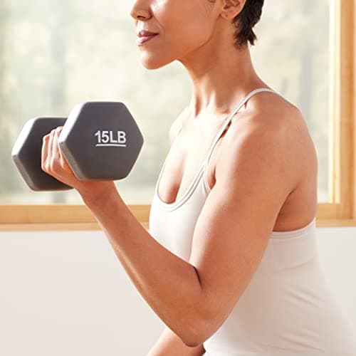 Amazon Basics Neoprene Hexagon Shape Dumbbell Hand Weights, 15 Pounds, Home Workout, Dark Grey, Pair — view 4