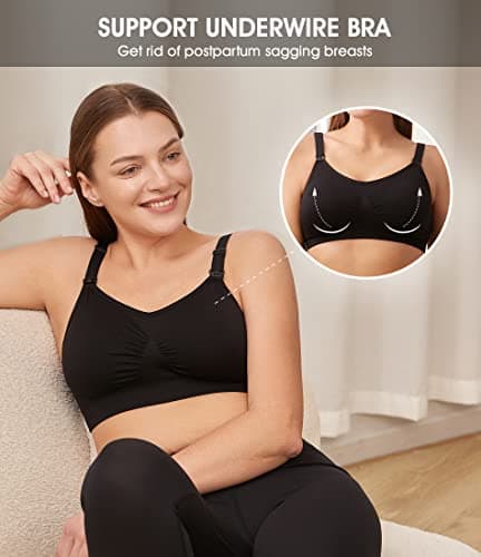 HOFISH Pack of 3 Women's Wirefree Seamless Bras with Additional Bra Extensions and Clips, Black/Grey/Pink Elegant, M — view 5