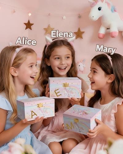 Lolalet Unicorn Musical Jewelry Box Gift for Girls Kids(Box Only) -Letter A