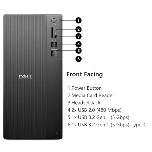 Dell Tower PC Ect1250 Business Desktop Computers,14th Gen Intel Processor, Copilot AI, 16GB DDR5, 512GB SSD, WiFi 6, Bluetooth, DisplayPort, HDMI, Type-C, Windows 11 Pro — view 3