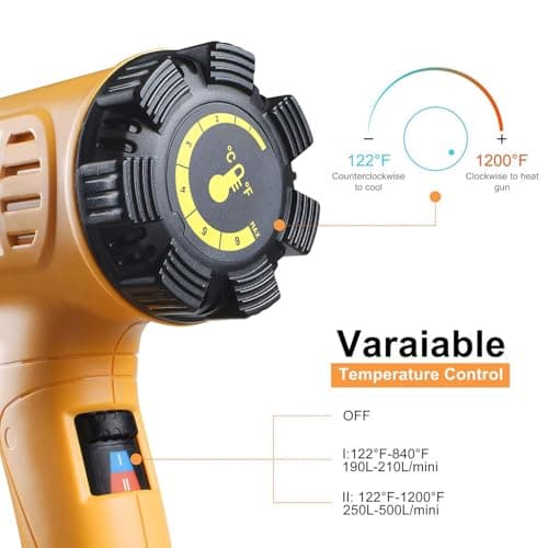 SEEKONE Heat Gun 1800W 122℉-1202℉（50℃- 650℃）Fast Heating Heavy Duty Hot Air Gun Kit Variable Temperature Control Overheat Protection with 4 Nozzles for Crafts, Shrinking PVC, Stripping Paint(5.2FT) — view 2