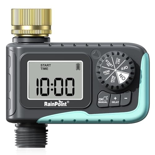 RAINPOINT Sprinkler Timer with Brass Swivel, Programmable Water Timer for Garden Hose with Rain Delay/Manual Watering, Digital Irrigation System Kit for Lawns, 1 Outlet