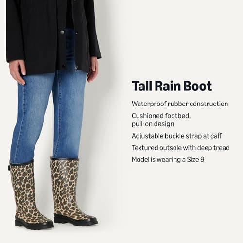 Amazon Essentials Women's Waterproof Tall Rain Boot with Adjustable Buckle, Leopard, 8 — view 2