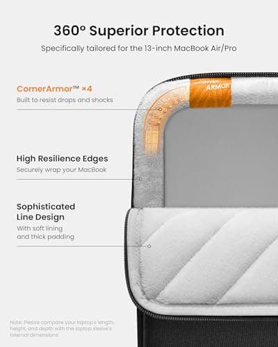 tomtoc 360° Protective Laptop Sleeve for 13-inch New MacBook Air M5/A3449 (2026) M4/A3240, M3/A3113, M2/A2681, M1/A2337, Water-Resistant Computer Case Bag Fits 13" MacBook Neo A18 & MacBook Pro M2/M1 — view 3